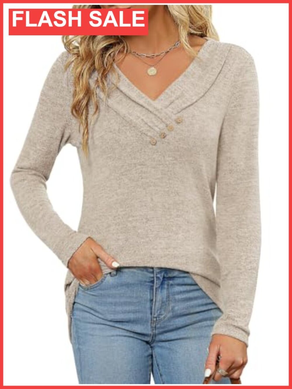 Women's Long Sleeve Tunic Top V Neck Casual Shirt for Leggings